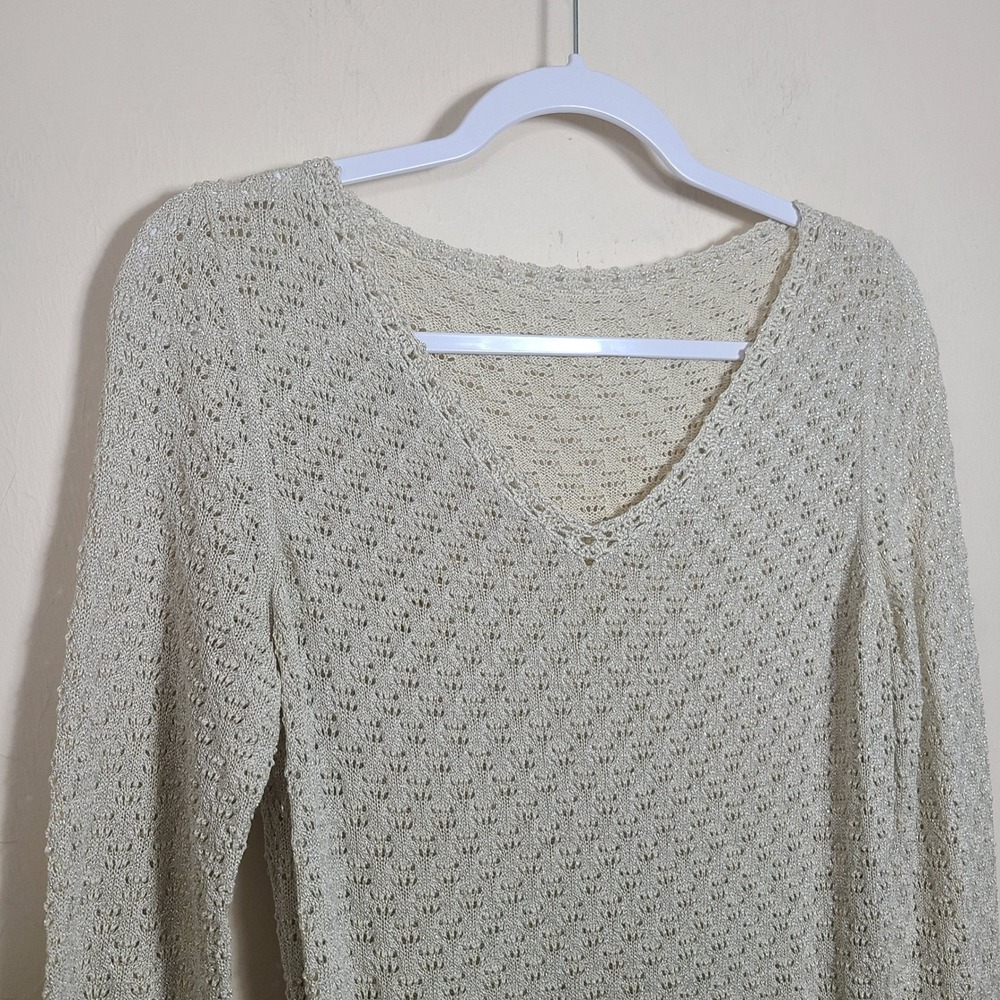 Beige Crochet Knit Lightweight Sweater‎ S Cottagcore Prairie Peasant Fairycore - Picture 5 of 10